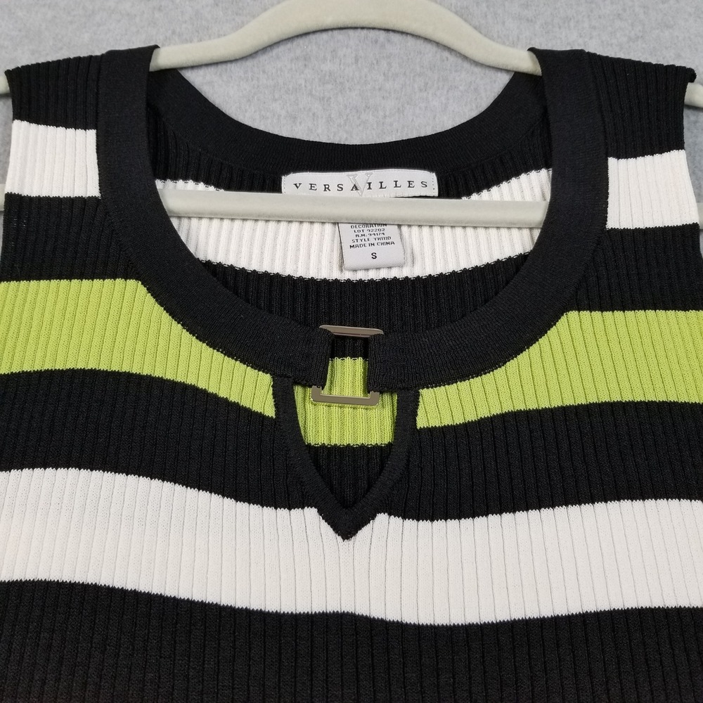 Versailles Tank Top Women Small S Striped See Through Ribbed Keyhole Y2K Stretch - Picture 2 of 10